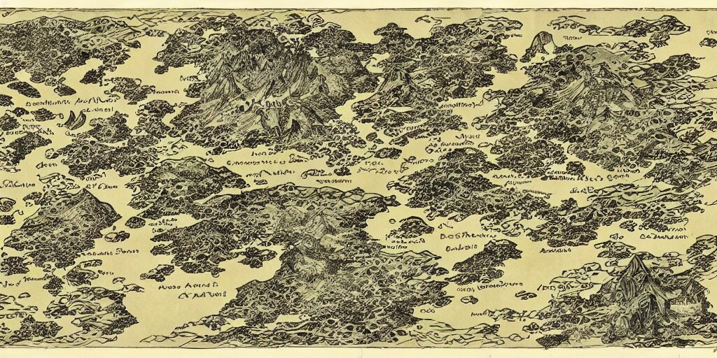 Detailed and Intricate Illustration of a Fantasy World Map