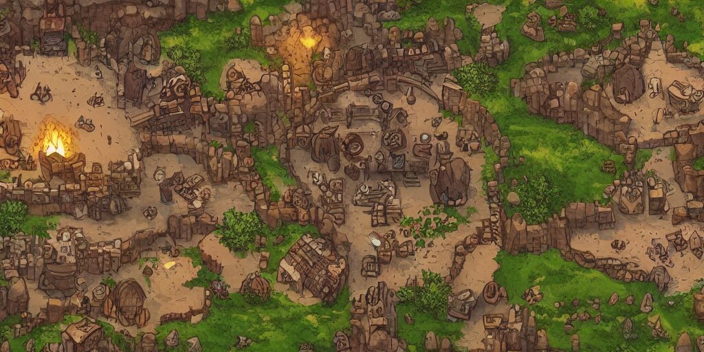 High Detailed Vector Art Presenting an Aerial View of a Cartoonish RPG Tavern