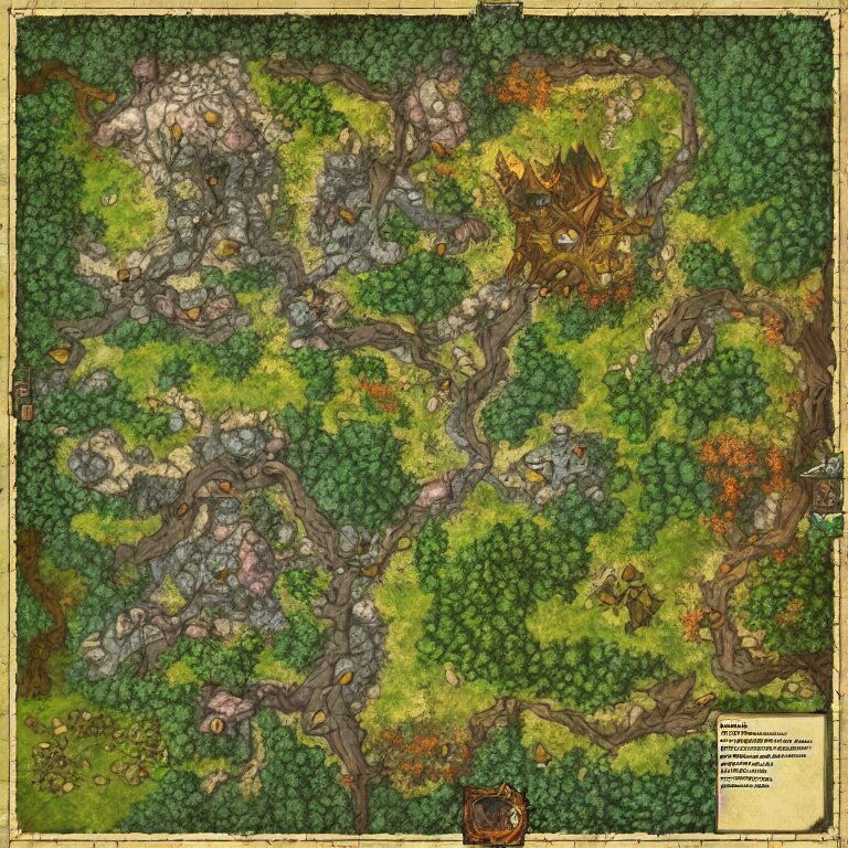 Full Color Fantasy Game Map of a Woodland Clearing