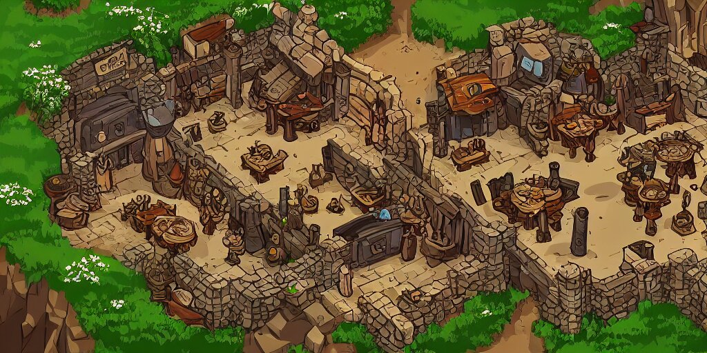High Detailed Vector Art Presenting an Aerial View of a RPG Tavern