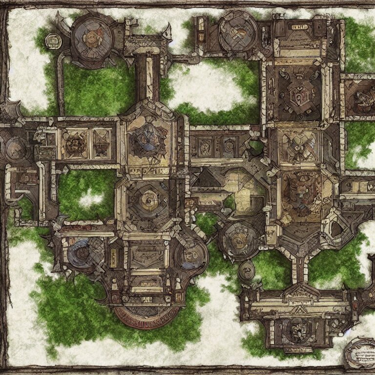 Full Color Fantasy Floor Plan Battle Map of a Castle Hall