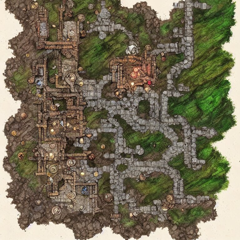 Full Color Fantasy Floor Plan Battle Map of a Cave