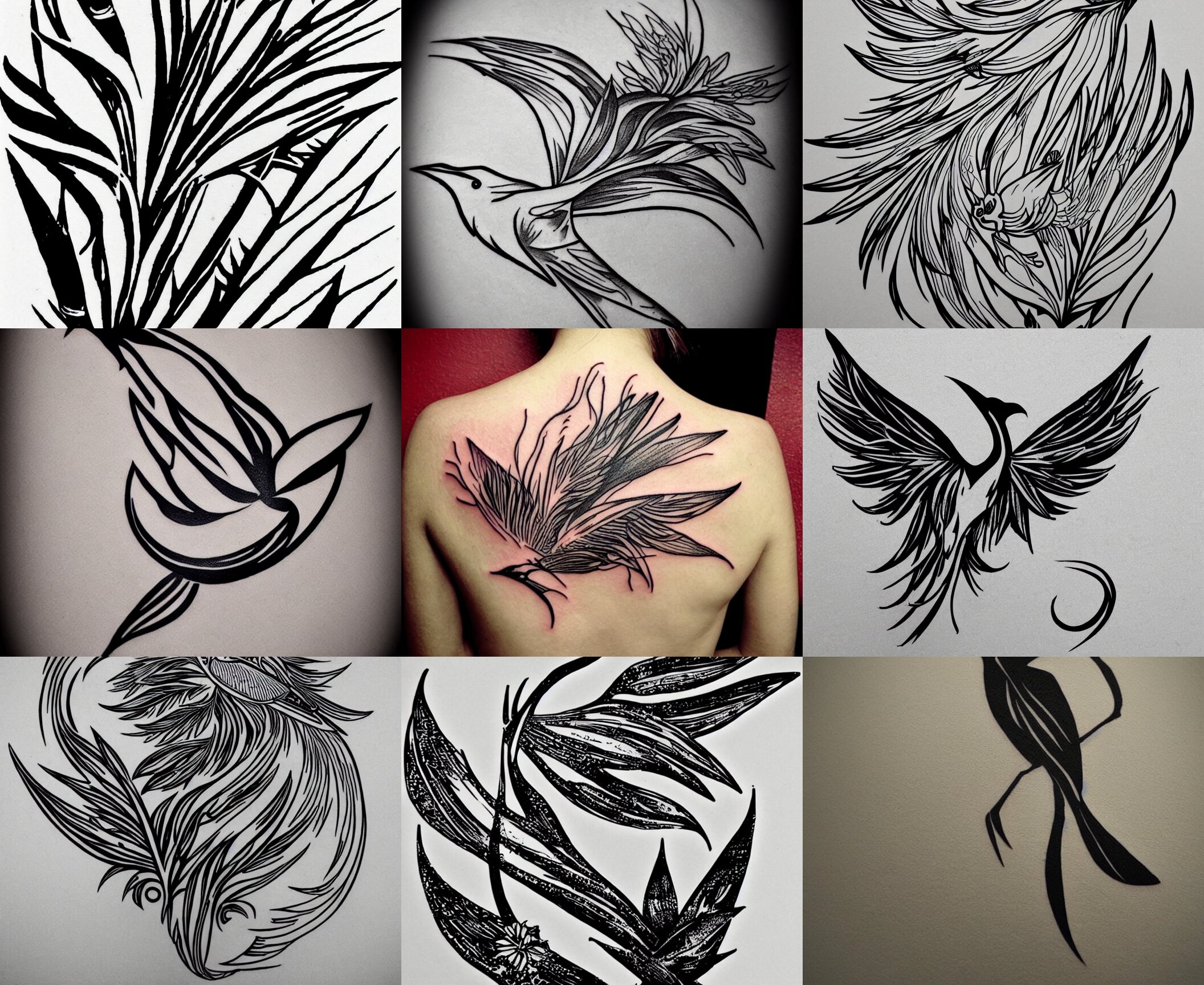 Tattoo Stencil Stylized Bird of Paradise