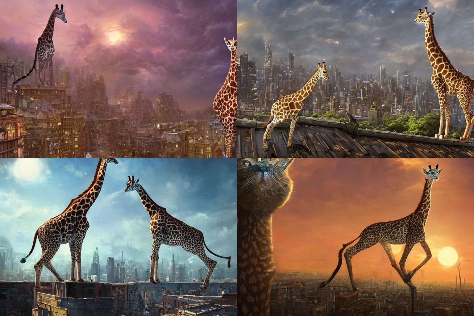 Cat as Giraffe Standing on the Rooftop