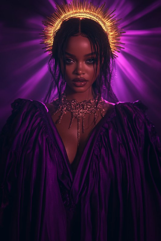 Rihanna in Dark Purple Cape Dress