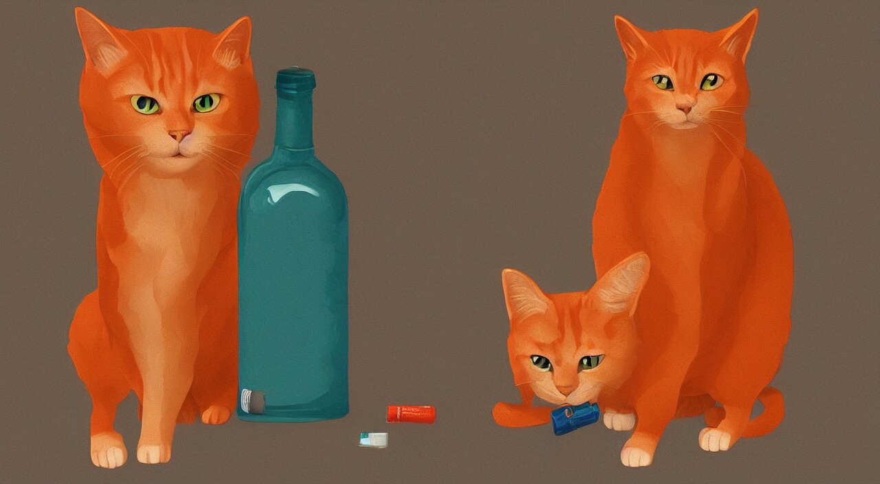 Cat Standing Next to a Bottle of Medicine