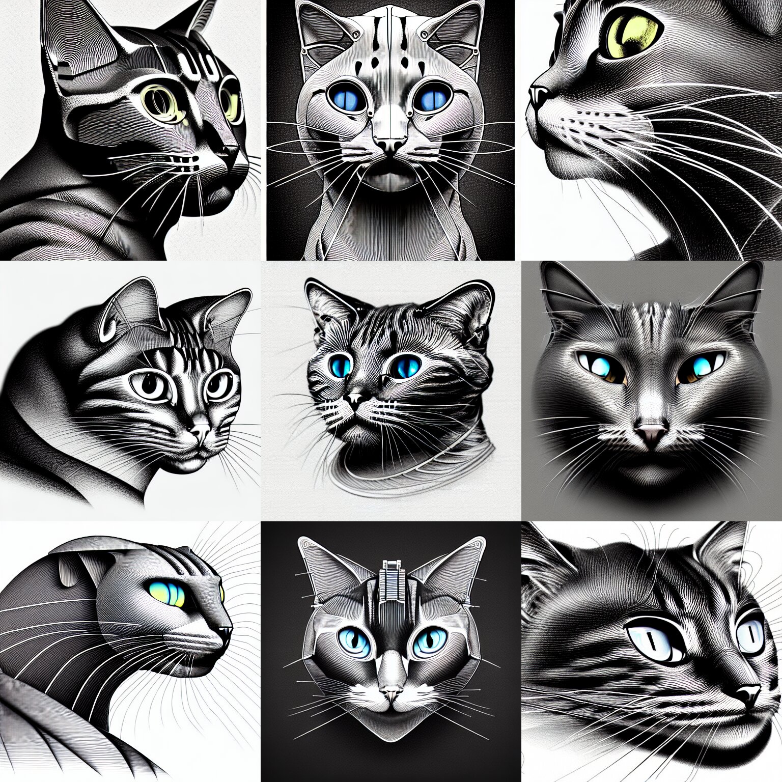 Technical Detailed Blueprint for Head of a Mechanical Cat