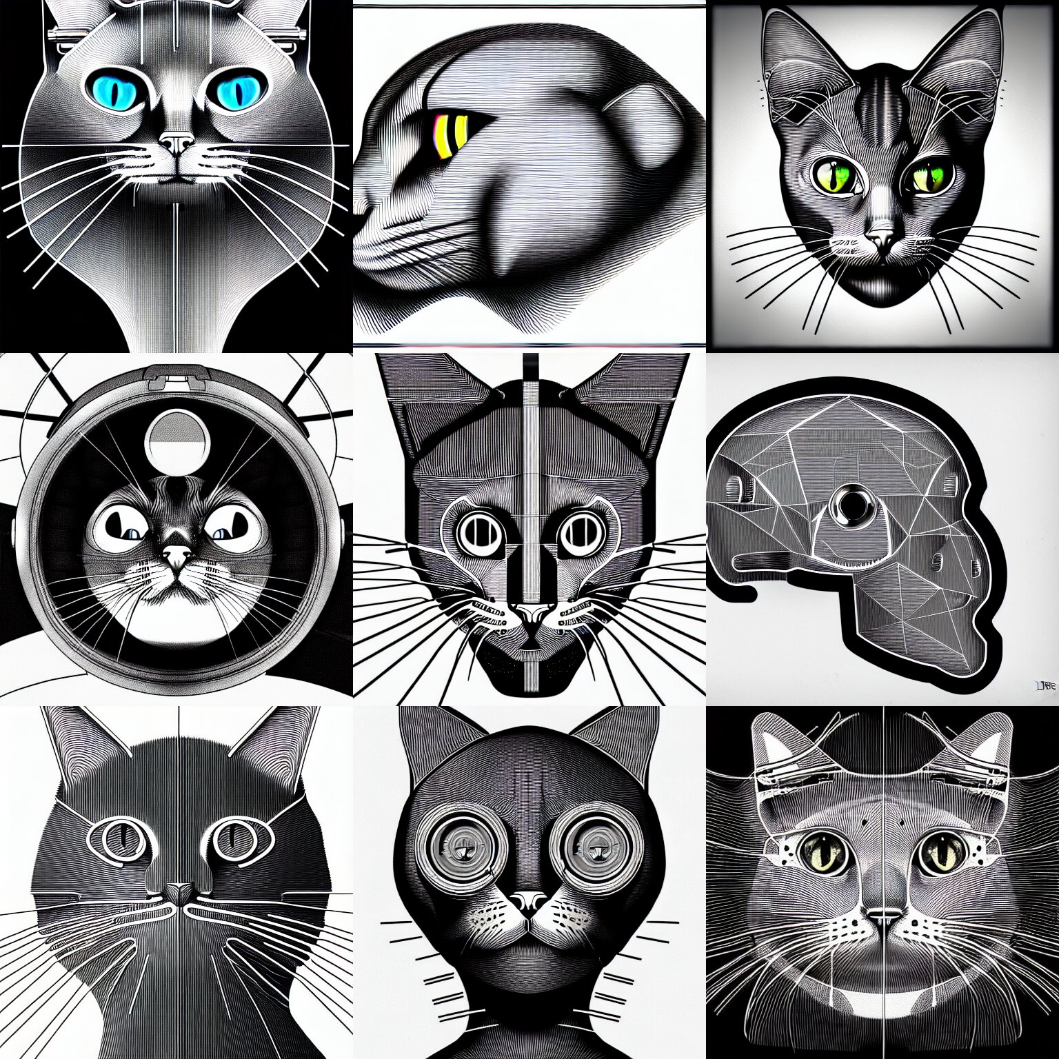 Technical Detailed Blueprint for Inner of a Mechanical Cat's Head