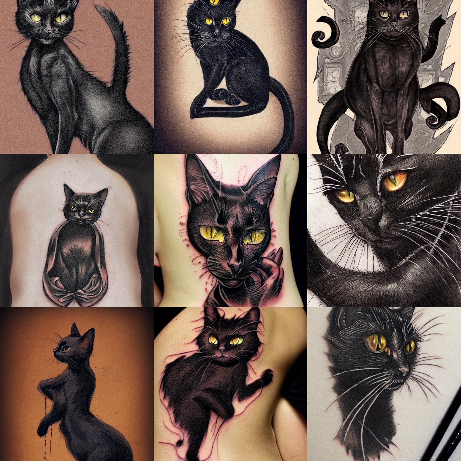 Black Cat Halloween Tattoo on Back