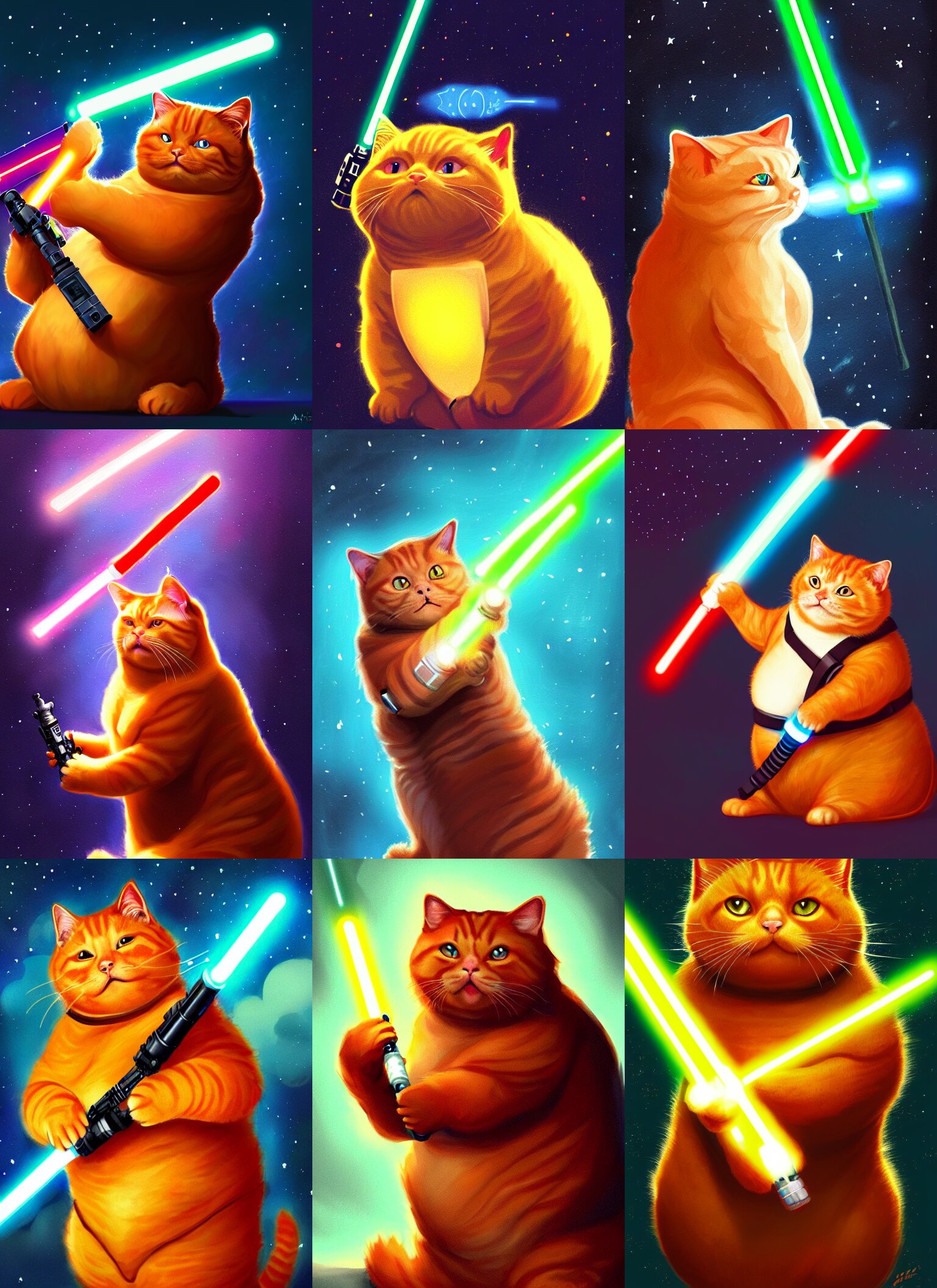 Fat Ginger Cat Holding a Lightsaber