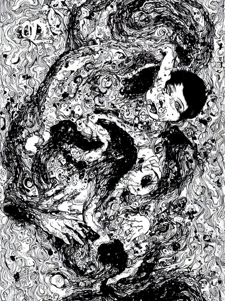 Black and White Illustration Creative Design Junji Ito Body Horror Cat