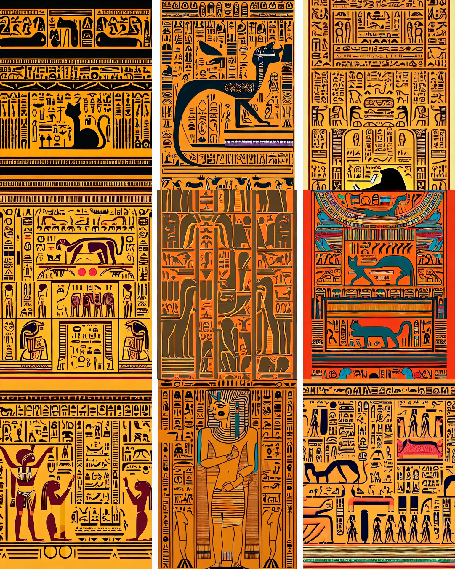 Vector Based Illustration of Cat Hieroglyphic Carvings on a Egyptian Tomb Wall