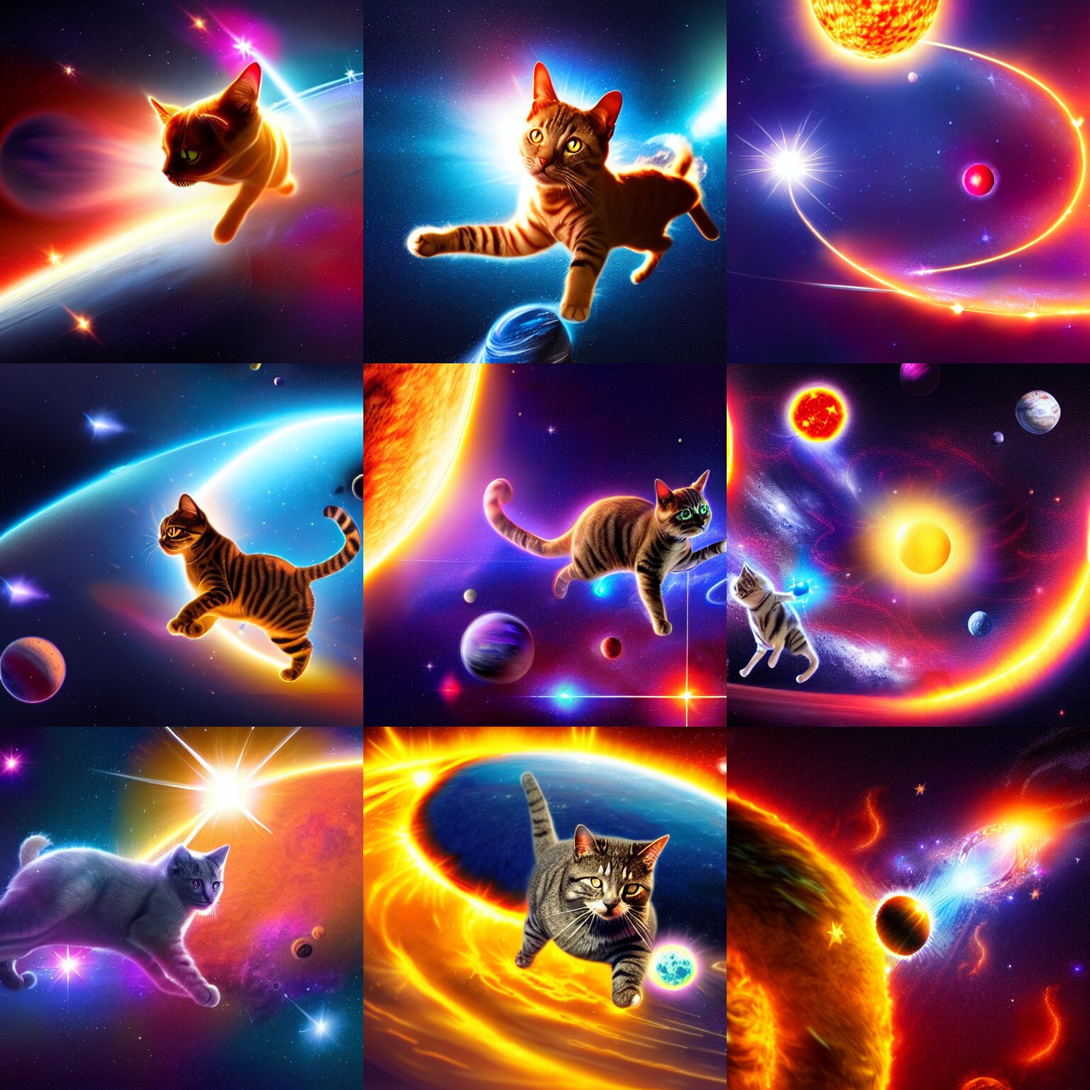 Concept Illustration of a Cosmic Cat Running Through the Solar Systems