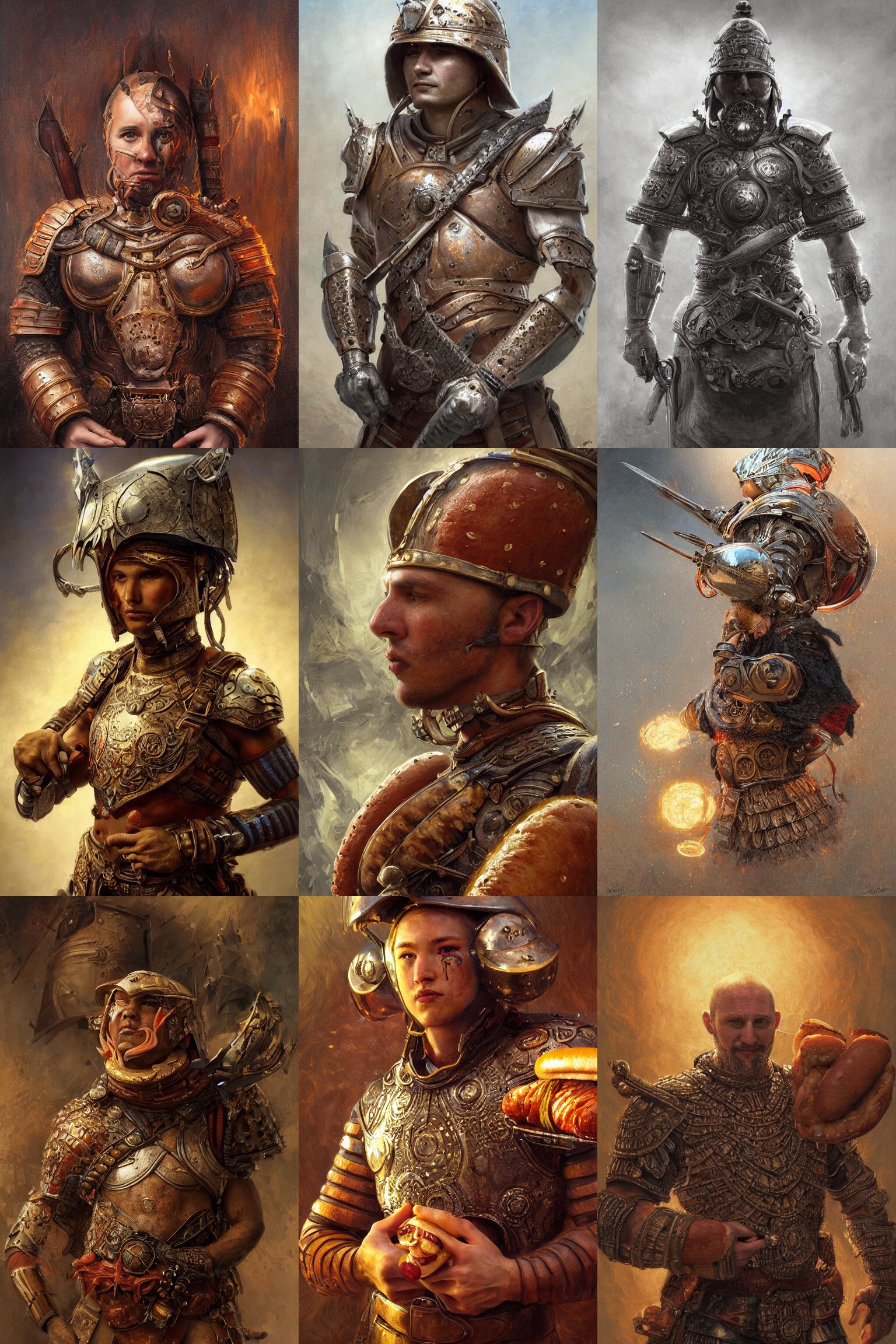 Portrait of a Warrior with an Hot Dog Armor Posing Ultra Realistic Illustration