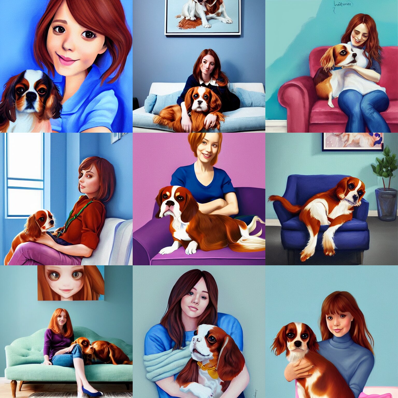 Portrait of a Cute Person on a Sofa with a Cavalier King Charles Spaniel Dog