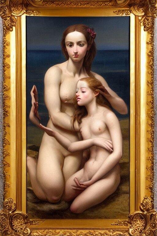 Hyper Realistic Painting Portrait of a Girl and a Dog Sitting