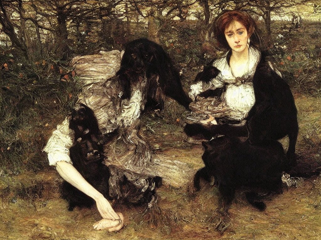 Portrait of a Woman with Black Dog