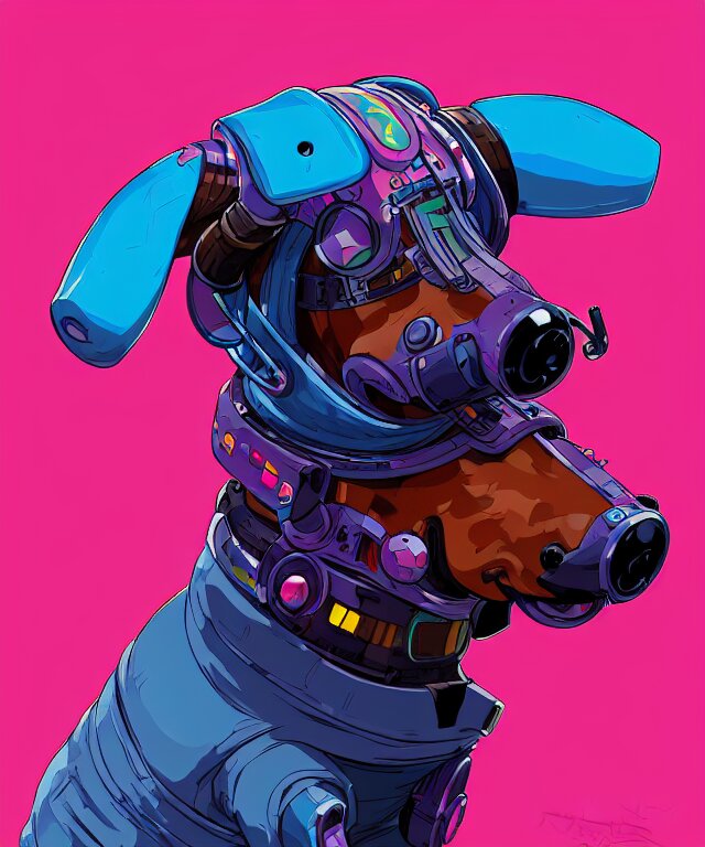 Portrait of an Anthropomorphic Cyberpunk Dachshund Dog
