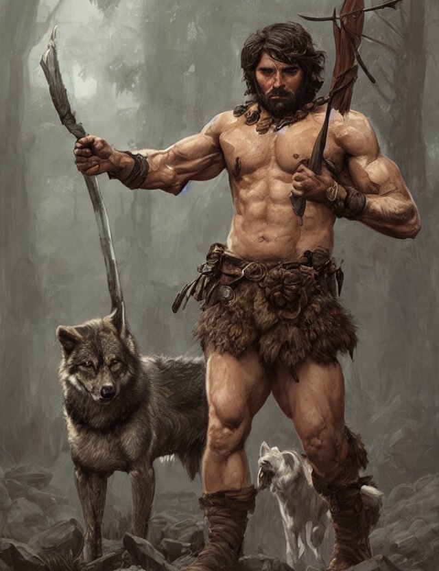 Portrait of a Gruff Ranger Holding a Spear