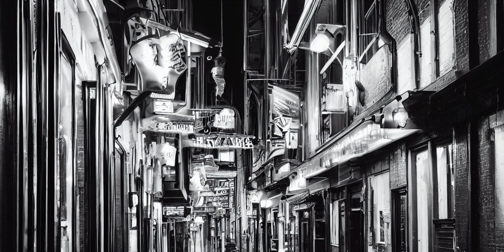 Dreary Alley Nightlife Rain Neon Signs Crowded Futuristic Retro Streetlight