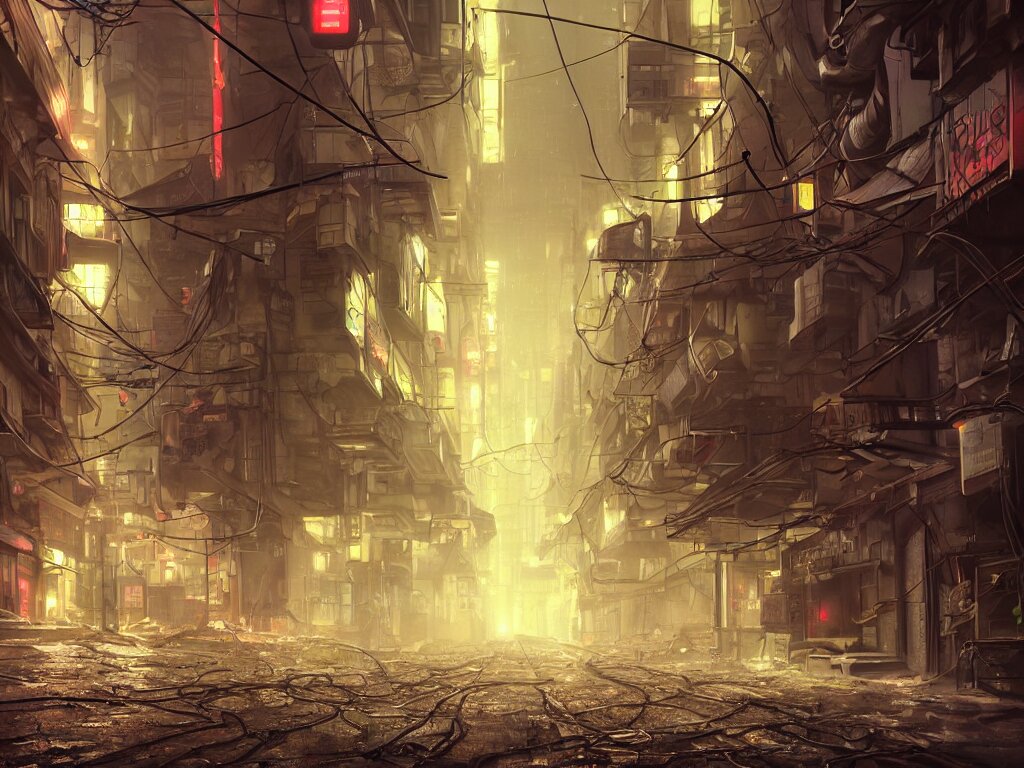 Ground in Futuristic Dieselpunk Narrow Street