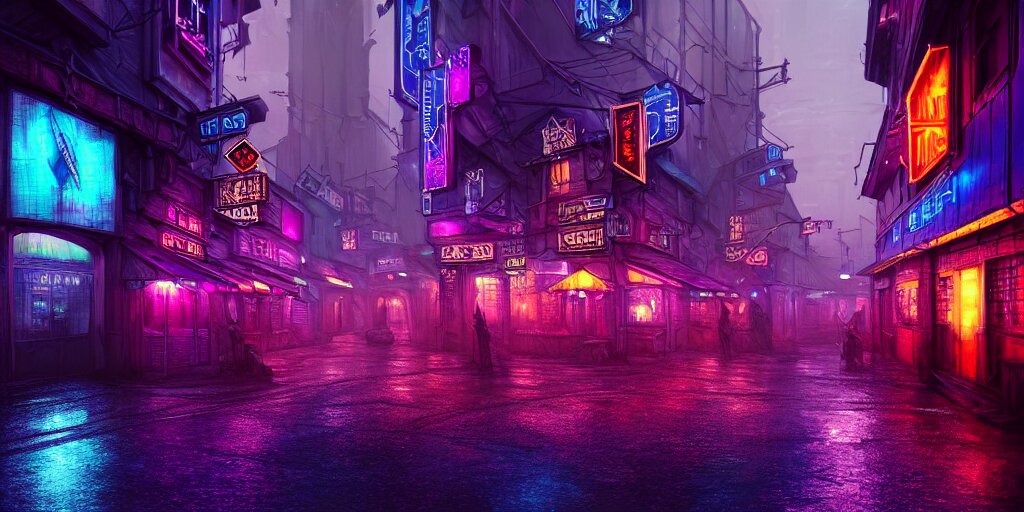 Fantasy Medieval Cyberpunk Townscape