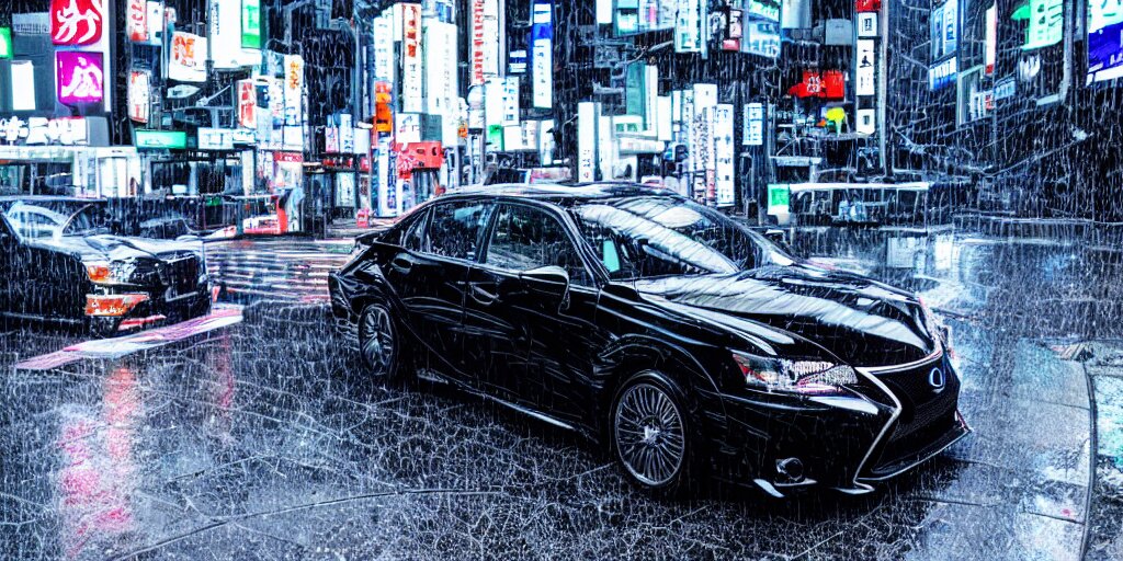 Tokyo Vaporwave Black Lexus Ct 2 0 0 H Origami Neon Signs Raining