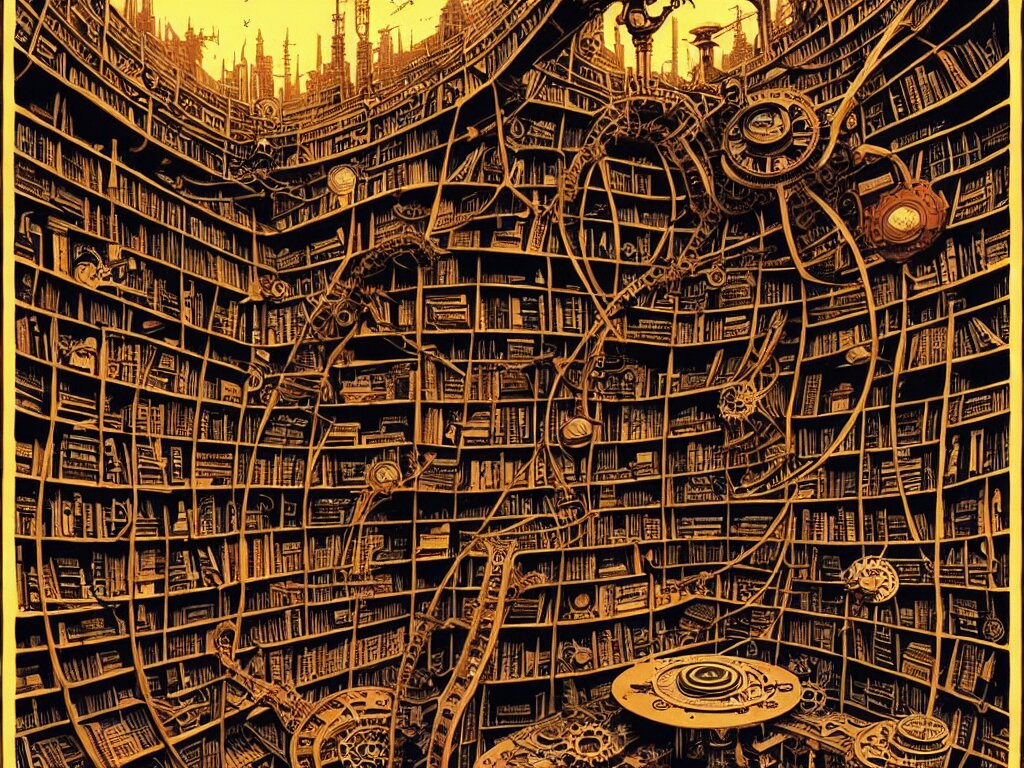 Steampunk Library Full of Books