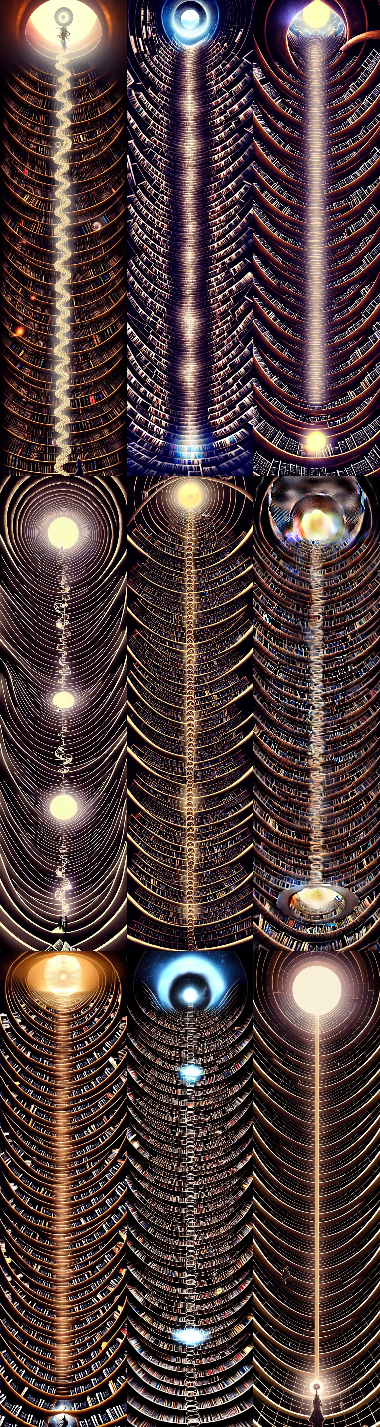 Staring Up Infinte Climbing Celestial Library Spiraling Towards Light