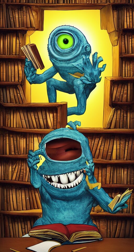 Inquisitive One Eye'd Cyclops Monster in a Library