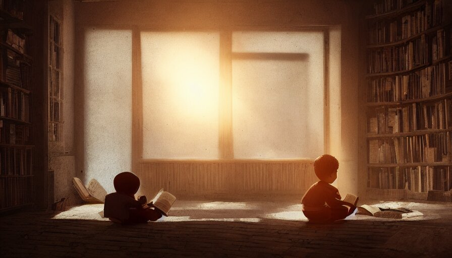 Kid Reading a Book on an Old Chair in a Dusty Attic