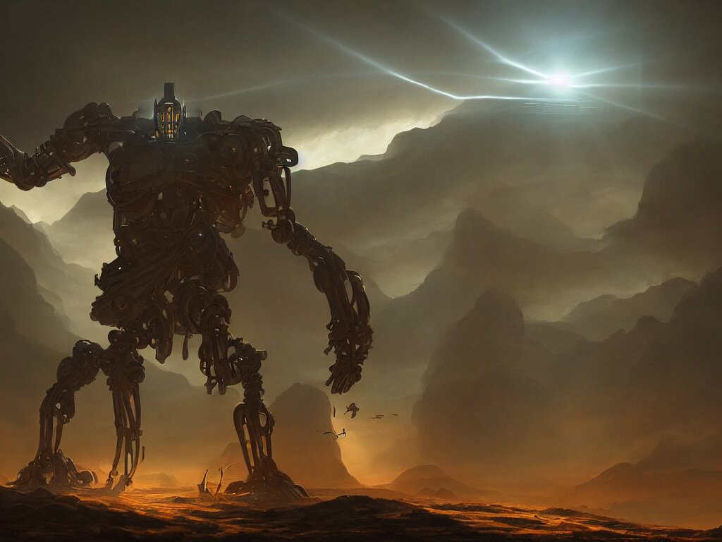 Evil Robot of the Ancient Gods in a Library Full of Books