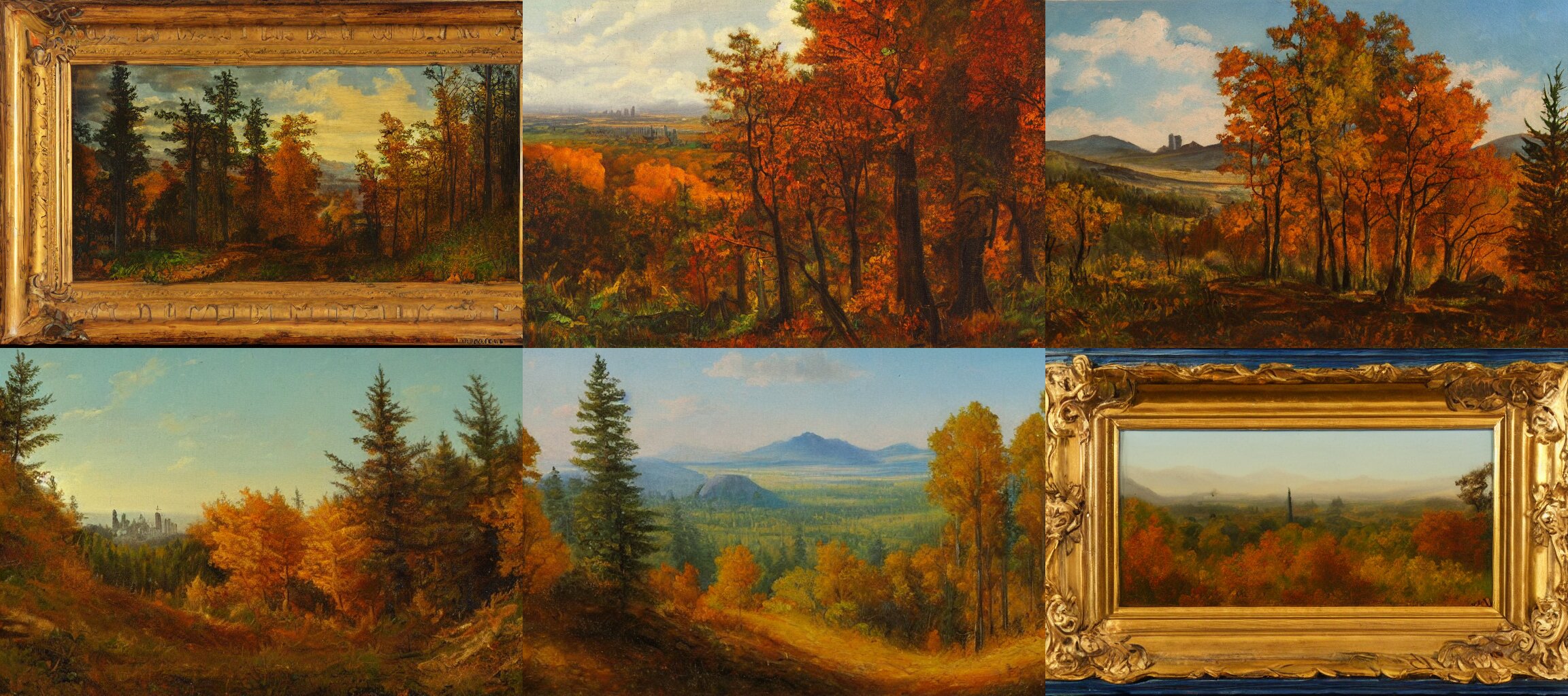 Oil Painting of the Iron Giant in a Forest Looking Toward a Town