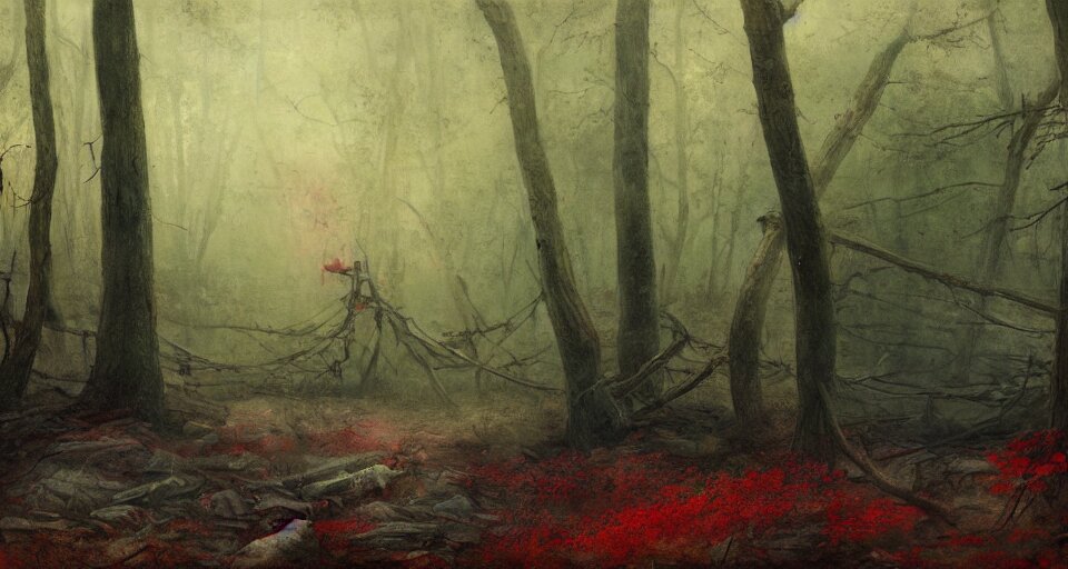 Old Broken Sailing Ship in an Autumn Forest