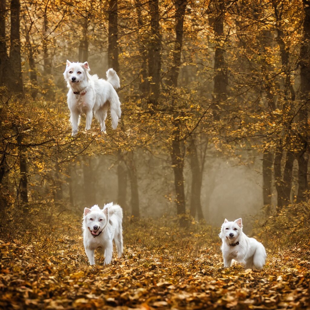 One White Laika Dog Autumn