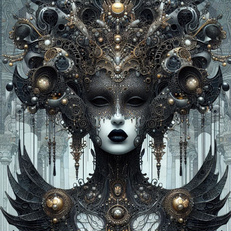 Queen of Mystery in Surreal Biomechanical Style