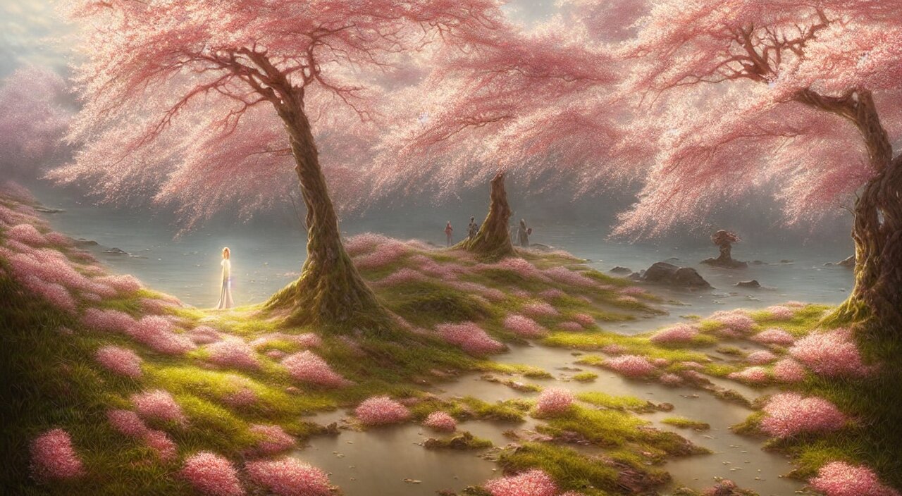 Field of Cherry Blossoms on an Oceanfront