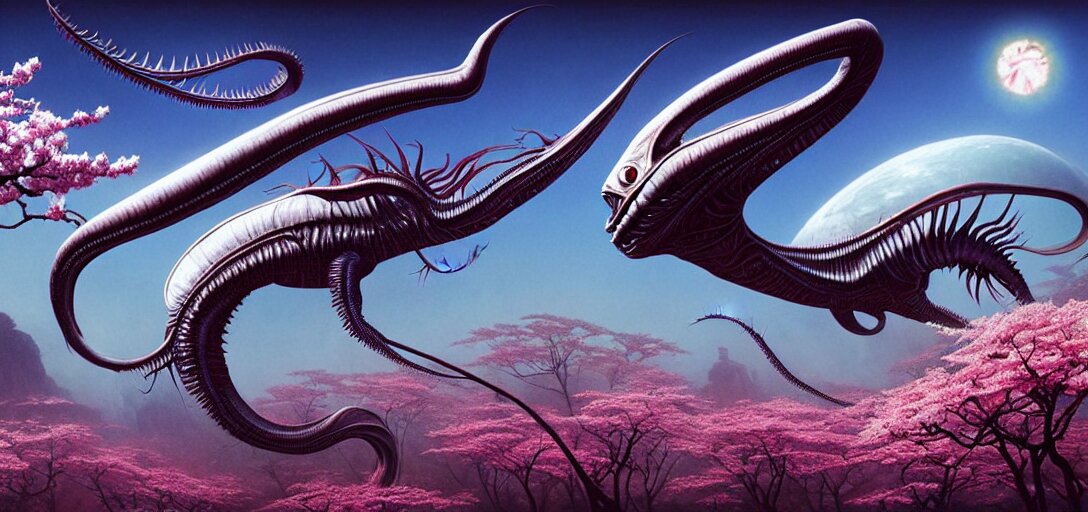 An Alien Fish with Long Fangs in the Style of Roger Dean