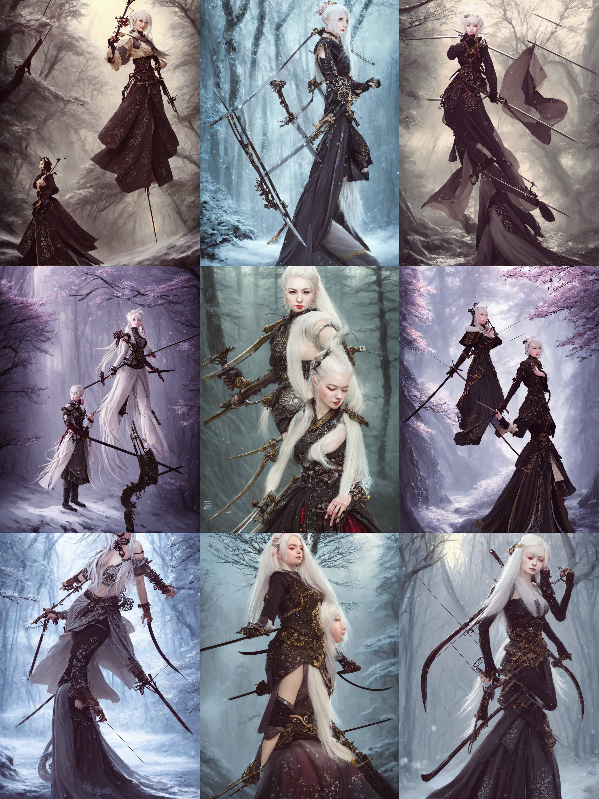 Full Body Portrait of a Stunningly Beautiful Female White Hair Hime Cut