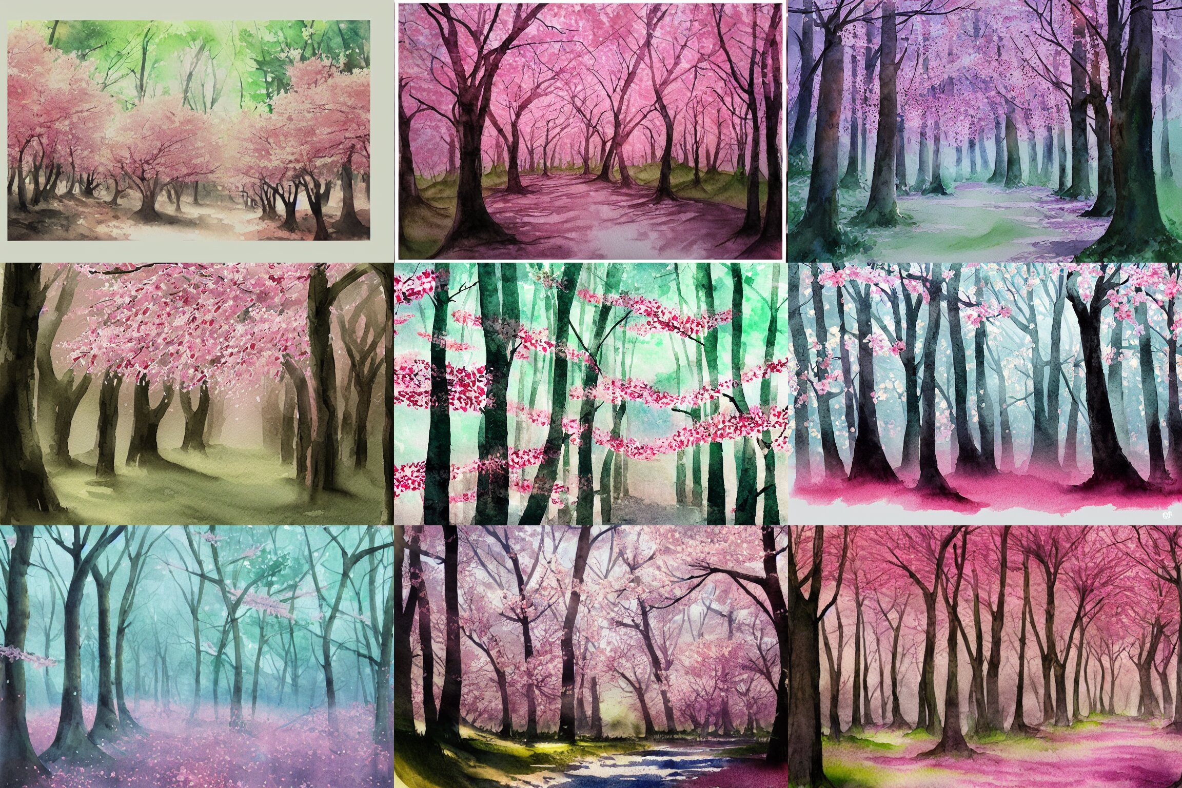 Cherry Blossom Forest High Quality Watercolors