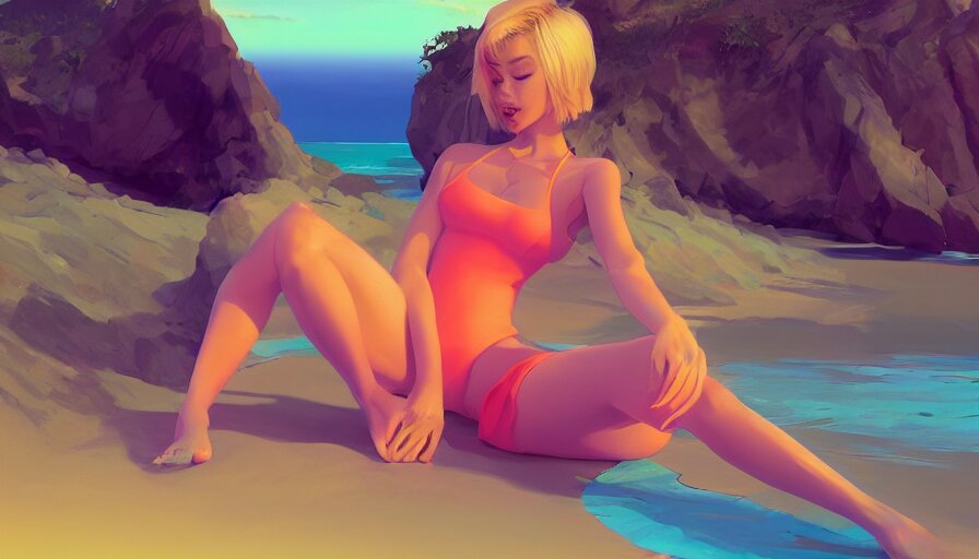 Blonde Woman Relaxing on the Beach
