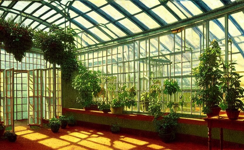 Achingly Beautiful Print of the Interior of a Victorian Greenhouse