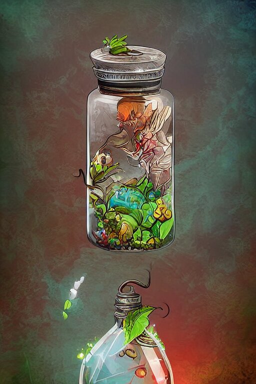 Fantasy Styled Trash Inside a Terrarium Bottle