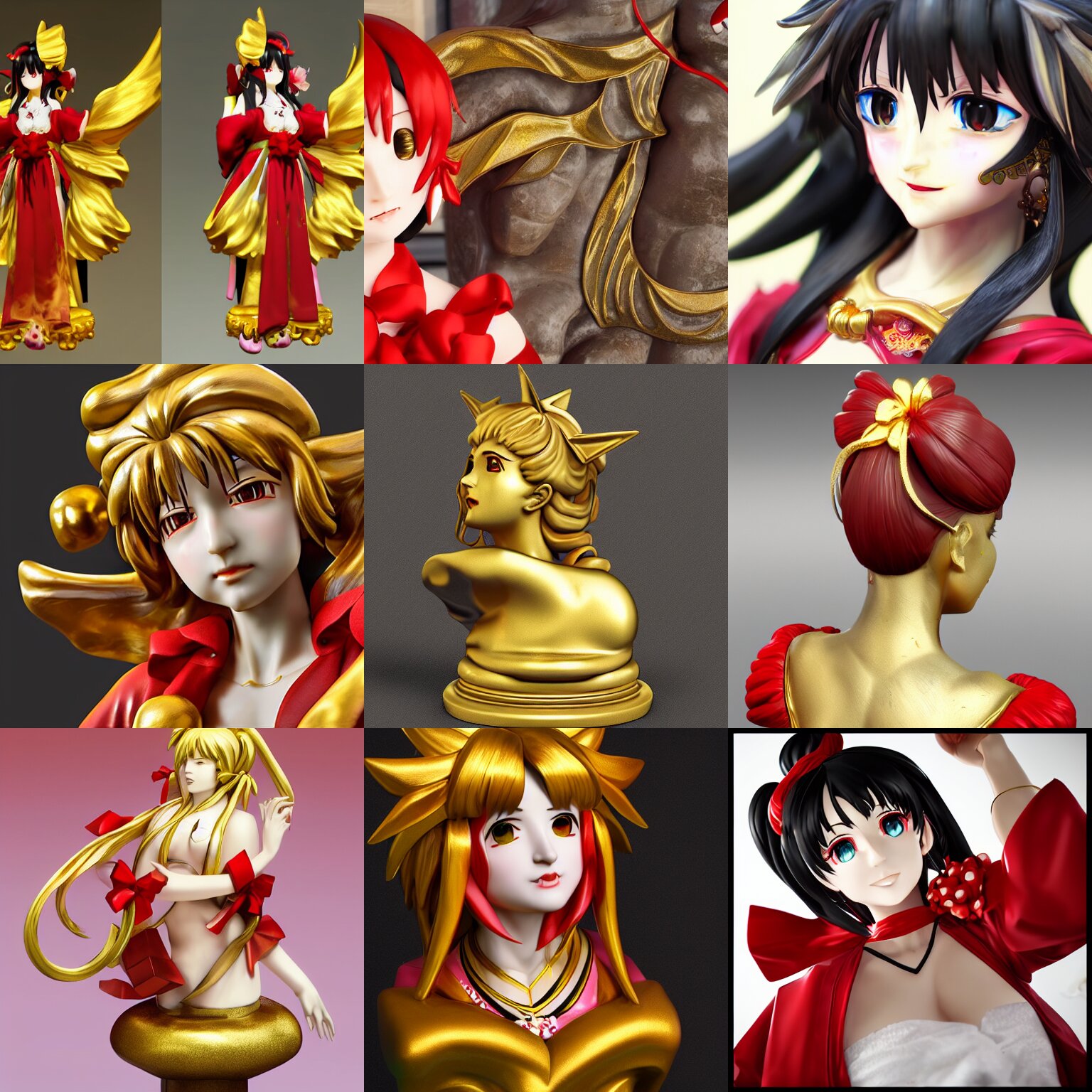 Reimu Hakurei Gold Marble Sculpture