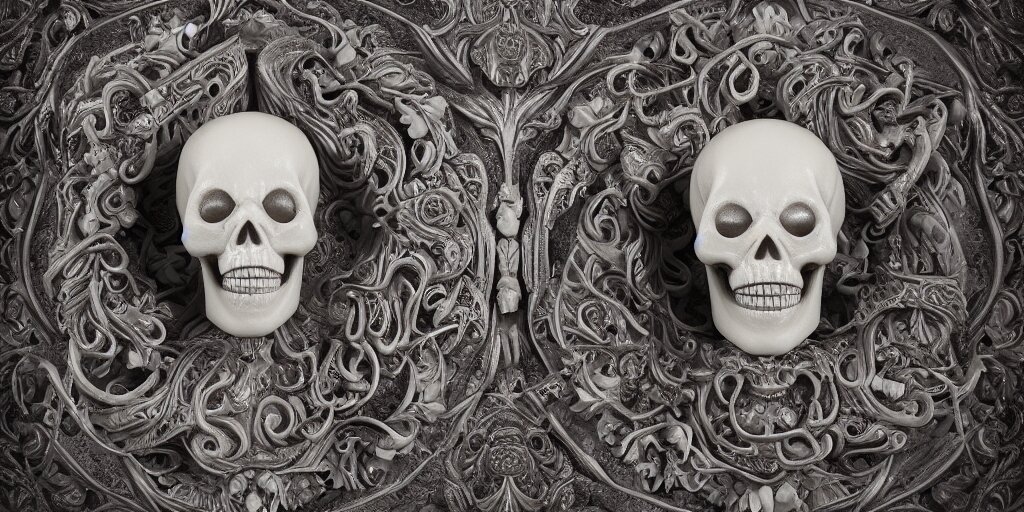 Curly Gothic Baroque Tiki Skull Head