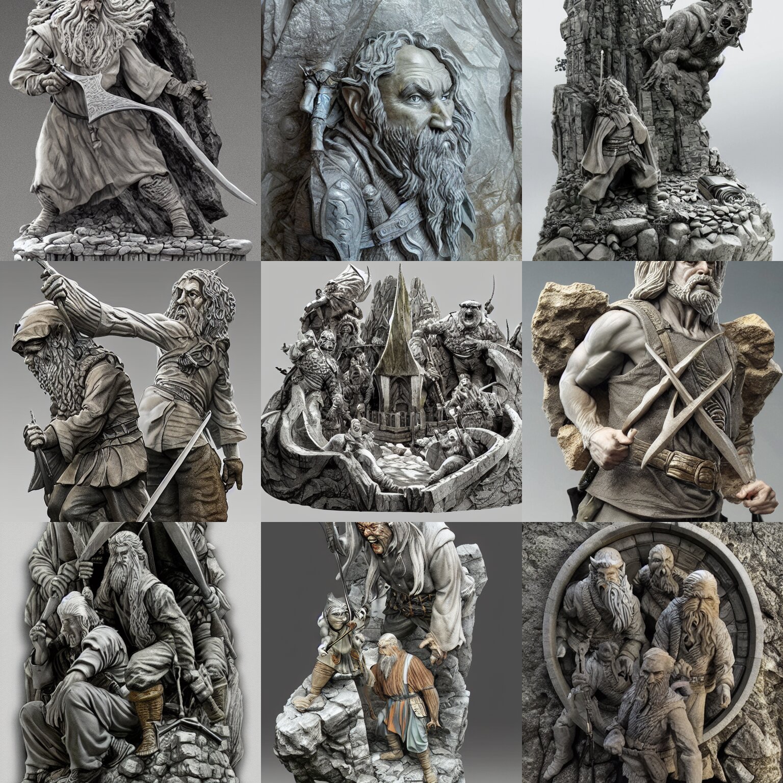 Impressive Marble Sculpture Depicting the Hobbit Victory over the Goblins