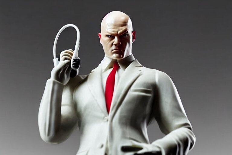 Marble Sculpture of Agent 4 7 from Hitman Wearing Headphones