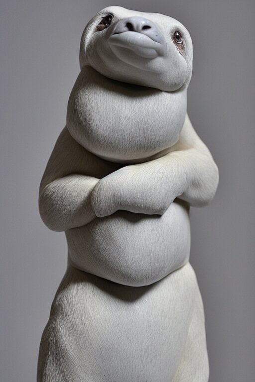 White Marble Sculpture of a Sloth Wearing a Tie