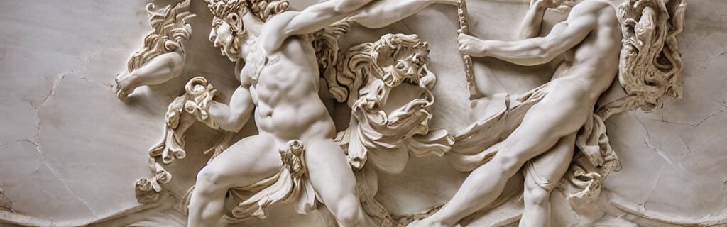 High Relief Greek Sculpture of Amazonian Woman Fighting a Dragon
