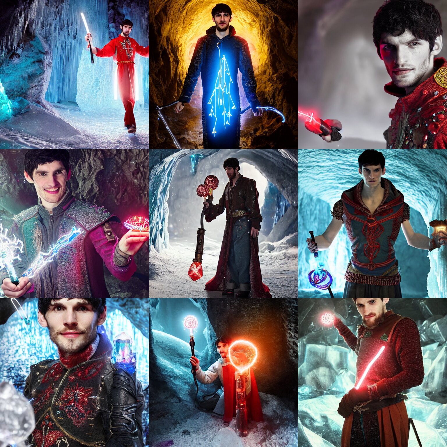 Colin Morgan Wearing a Fine Wizards Tunic Embroidered with Crystals